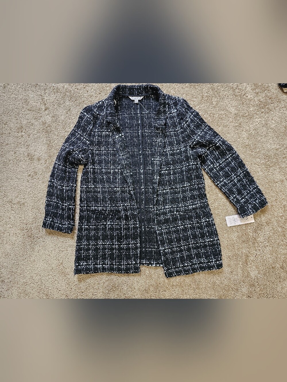 NWT Nanette Lepore Wool-Blend Black & White Tweed Long Jacket - Unbranded